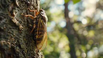The exoskeleton of a cicada clinging to a tree