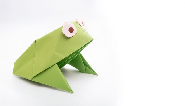 Animal reptile or amphibian concept origami isolated on white background of a cute frog, with copy space, simple starter craft for kids - Powered by Adobe