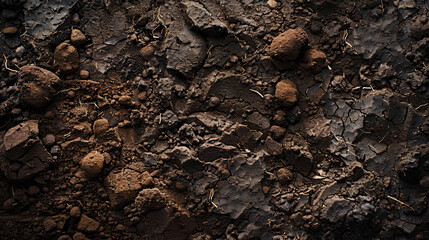 Aerial view of rich, dark clay soil , showing the texture and moisture retention characteristics of the soil