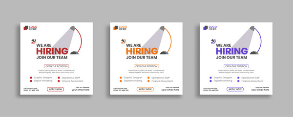 We are hiring job vacancy social media post or square web banner template vector design	