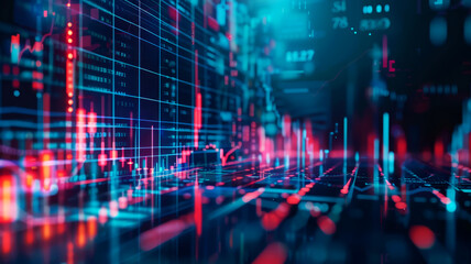 Digital background with financial data exchange and line graphs indicating market trends,