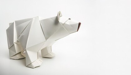 Animal concept origami isolated on white background of polar bear - ursus maritimus, with copy space, simple starter craft for kids