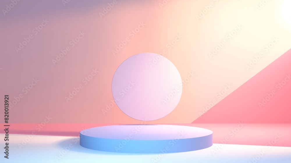 Wall mural a showcase for goods against the background of sunset. illustration. an empty showcase for displayin