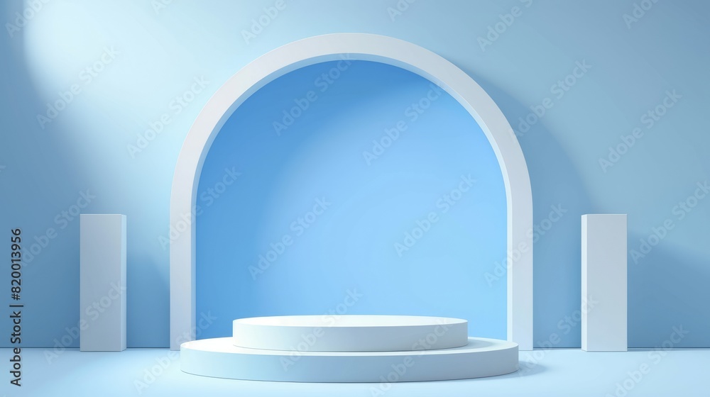 Wall mural white round podium arch background. an empty showcase for displaying goods. 3d rendering.