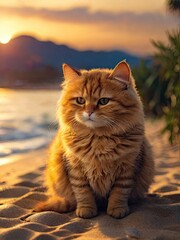 Obraz premium A curious tabby cat surveys its domain, perched atop a fence and a grassy rooftop