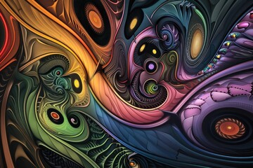 A colorful abstract painting with a variety of shapes and patterns. AIG51A.