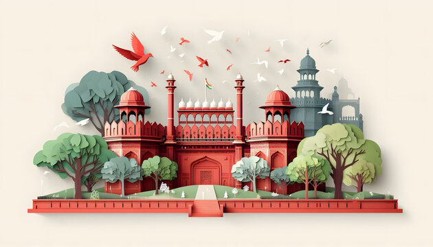 Paper craft of The Red Fort or Lal Qila, a historic fort in Delhi India