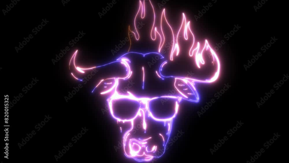 Wall mural neon animation of head bull