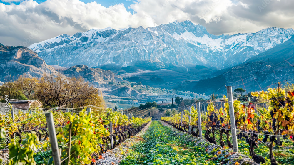 Sticker Vineyards with grapevine, bunches of grapes Hanging vine plant.