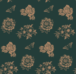 Metalic wallpaper with vintage motifs and luxurious nostalgia and gorgeous texture seamless pattern ready to print