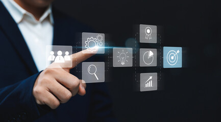 Businessman's Creative Thinking and Strategic Planning for Success: Ideas, Goals, and Innovation Concept Lightbulb and Target Icon.