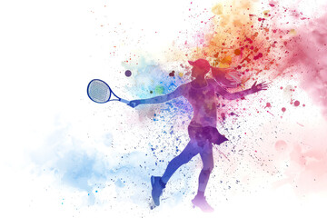 Fototapeta premium female tennis player in style of an aquarelle on white background