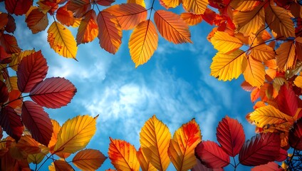 Seasonal Beauty: Capture the beauty of fall with colorful leaves against a bright blue sky.