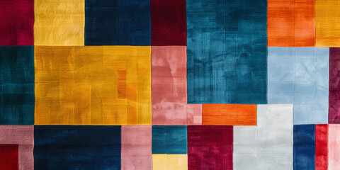 A colorful rug with squares of different colors