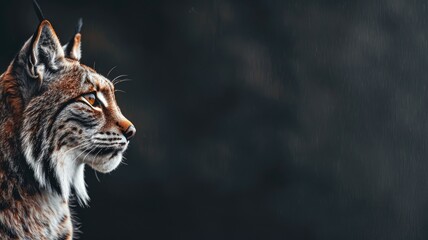 Fototapeta premium Close-up of lynx with detailed fur, alert pose, against dark background
