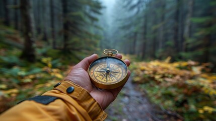 crop hand with compass nature