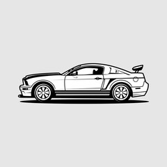Best black and white American muscle car vector illustration for automotive t-shirt design