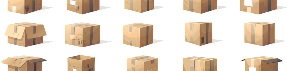 An array of various sizes of cardboard boxes shown in a grid layout, suggesting multipurpose packaging options