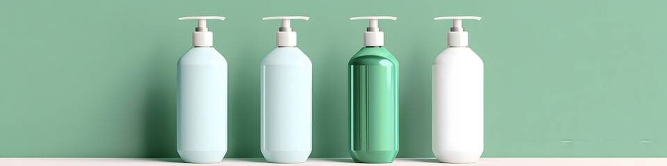 This image presents a row of cosmetic bottles in subtle pastel colors, signifying a clean, modern aesthetic