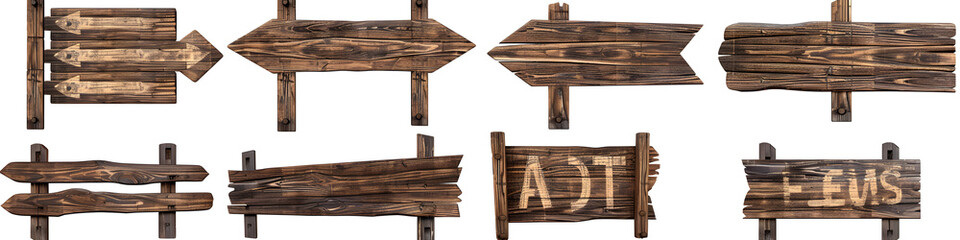 Third collection depicts nine unique wooden directional signs and arrows with various shapes