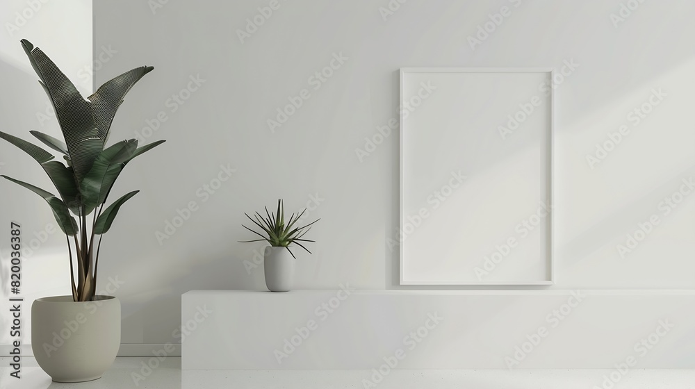 Aufkleber blank empty picture frame mockup on white wall artwork in interior design modern boho style interior