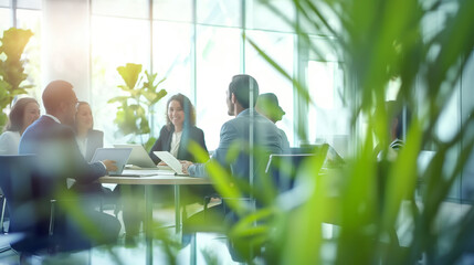 Collaborative Meeting in Green Workspace
