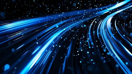 abstract animation of shimmering blue light trails on black background motion graphics