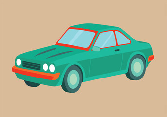 A green car with a red stripe on the hood