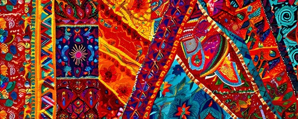 mix of vibrant textiles with overlapping arrays of colors