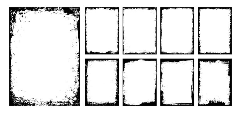 Vector grunge overlay texture frame or border with paint brush stroke for poster, banner and background design. Social media grunge background art. Retro torn paper or grainy overlay texture pattern.