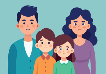 Fototapeta premium A family of four is shown with a sad expression on their faces