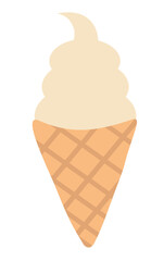 Ice cream in waffle cone. Creme brulee. Summer time sweet food. Vector flat illustration.