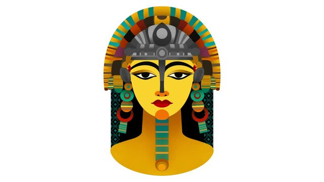 Female pharaoh from ancient Egypt with golden facial paint and traditional Egyptian eye, Amun Ra Egyptian pharaoh god drawing painting art, Horizontal background with Ancient Egyptian Colorful