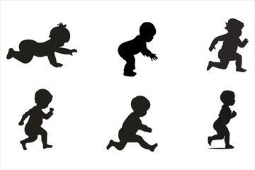Little Baby walking, running, playing, and different poses silhouette bundle
