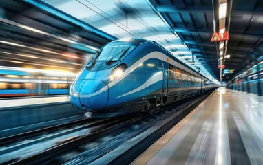 Obraz premium Speeding Bullet Train in Station