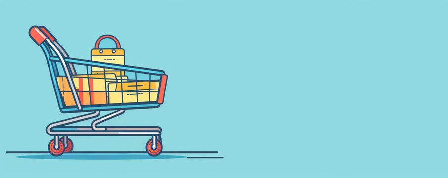 Cart checkout flat design side view online theme cartoon drawing Complementary Color Scheme
