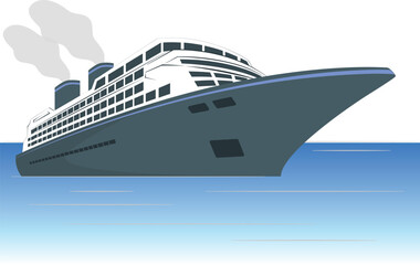Realistic cruise liner mockup. Luxury journey transportation vessel. Voyage passenger ship, nautical symbol. Marine holiday vacation, travelling design transport. Vector illustration
