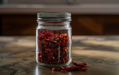 Glass Jar of Dried Red Chili Peppers