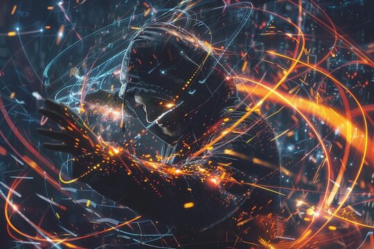 the hacker surrounded by swirling lines