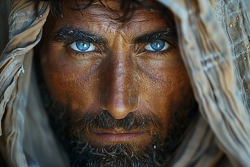 Digital image of impressionism , egypt devout man, close-up portrait, professional photoshoot 