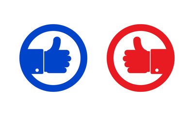 elections vote choice, red blue thumb up round vector icons