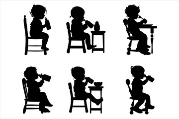 Baby Feeding Time Different Poses Silhouette Bundle Set