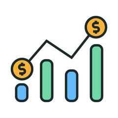 Dollar exchange rate chart icon. Dollar exchange rate bar graph icon. Icons about banking and finance
