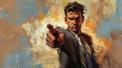 Fototapeta premium confident man pointing finger ai generated portrait illustration digital painting
