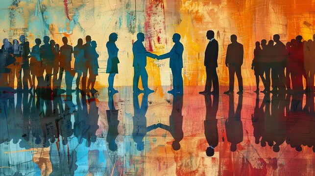 conflict resolution mediator intervening between business opponents corporate dispute digital illustration