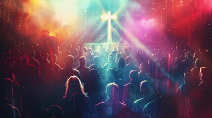 crowd of diverse people worshipping the cross spiritual devotion and faith christianity concept digital art