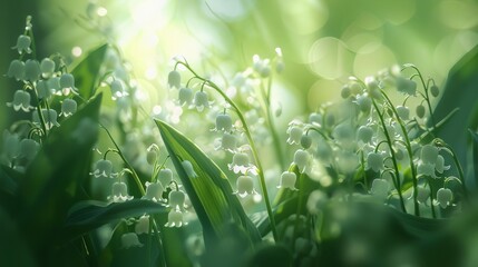 delicate white lily of the valley flowers dancing in the dappled light of a tranquil forest abstract photos