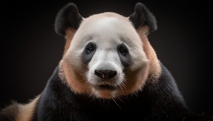 Obraz premium panda close up head on black background 