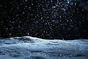 Falling snow falling lightly over a night sky in the snow