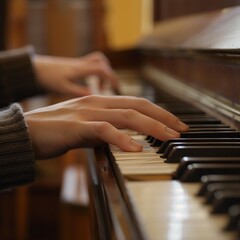 Obraz premium Close-Up of Hands Playing Piano